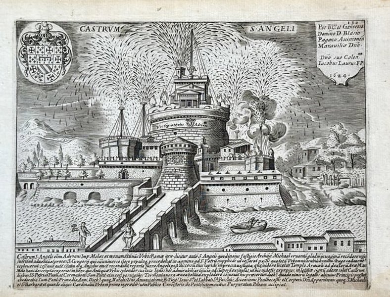 Giacomo Lauro (c. 1550–1630) – Castel Sant'Angelo with Fireworks – Engraving