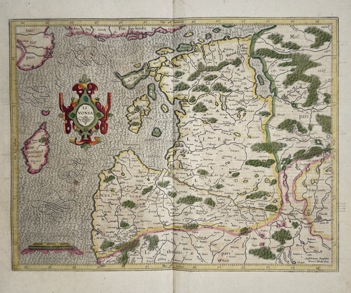 Gerardus Mercator (1512–1594) – Map of Livonia, Lithuania, and Curlandia – Hand-colored copperplate engraving (17th Century)