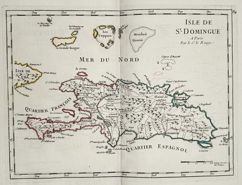 Georges-Louis Le Rouge (c. 1707–c. 1790) – Map of the Island of St. Domingue - Engraving with hand-coloring