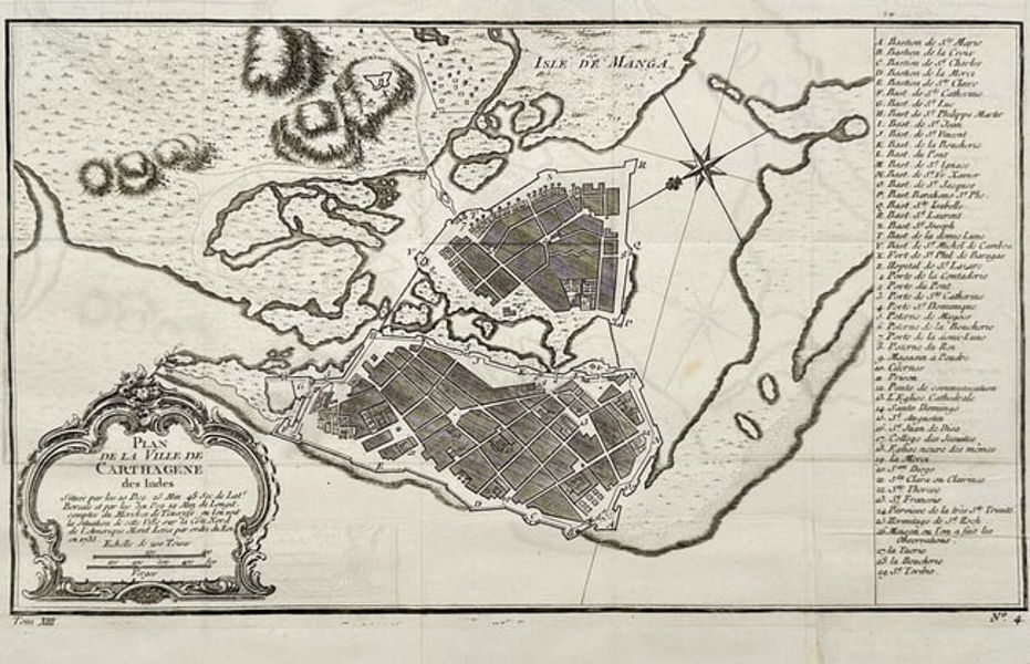 Antoine François Prévost (1697–1763) – Map of Cartagena de Indias (Colombia)