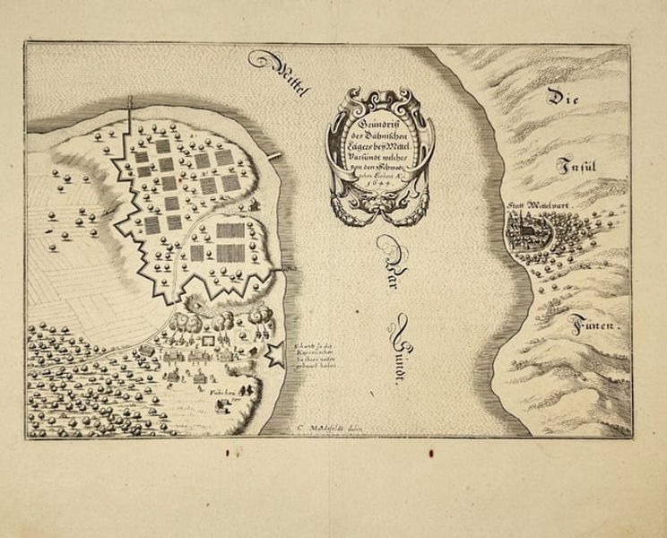 Matthäus Merian (1593–1650) – Map of Denmark - the Danish Camp near Middelfart