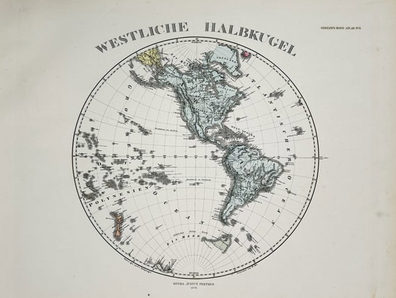 Justus Perthes (1749–1816) – Map of the Western Hemisphere – Engraving (1875)