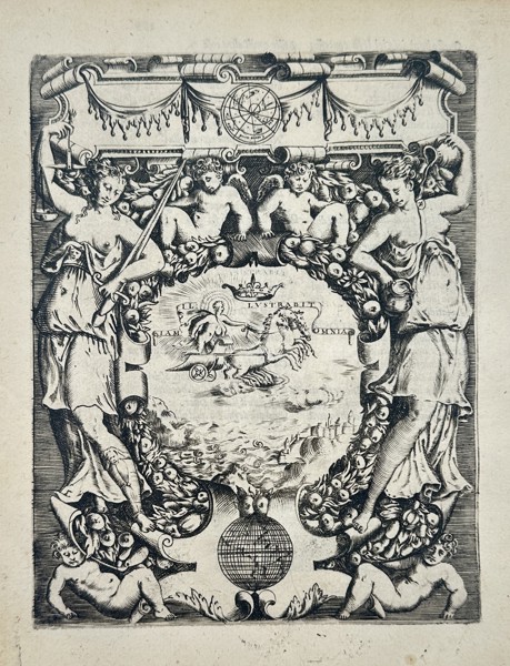 Girolamo Ruscelli (1500–1566) – Allegorical Device of a Chariot and Globe – Engraving (1566)