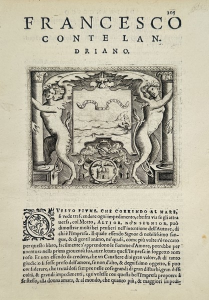 Girolamo Ruscelli (1500–1566) – Noble Emblem for Francesco Conte Landriano – Engraving (1566)