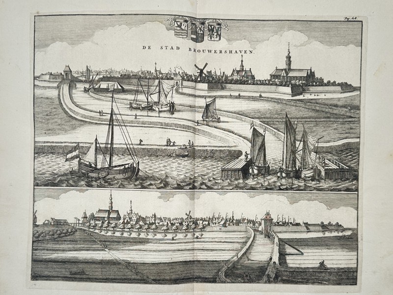 Matthäus Smallegange (1624–1710) – Panoramic Views of Brouwershaven City – Engraving (1696)