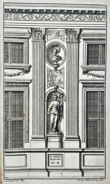 Nikolaus Goldmann (1611–1665) – Facade Elevation with Corinthian Columns and Statuary – Engraving (1696)