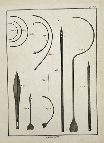 Robert Benard (1734–1777) – Various Surgical Needles and Lancets – Engraving (1762)