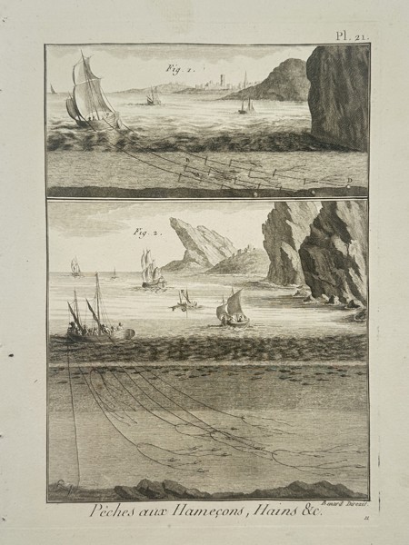 Robert Benard (1734–1777) – Various Deep Sea Longline Fishing Techniques – Engraving (1762)