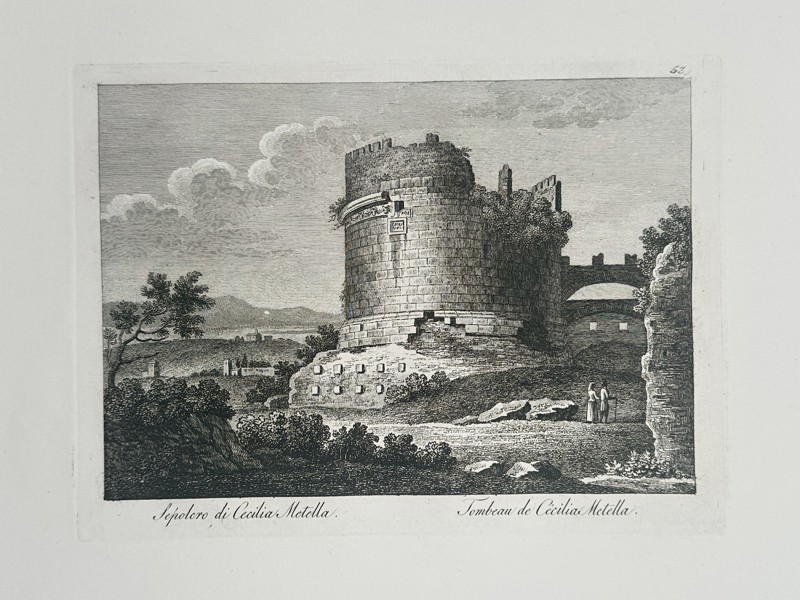 Pietro Parboni (1783–1841) – Tomb of Caecilia Metella – Rome, Italy – Etching (18th Century)