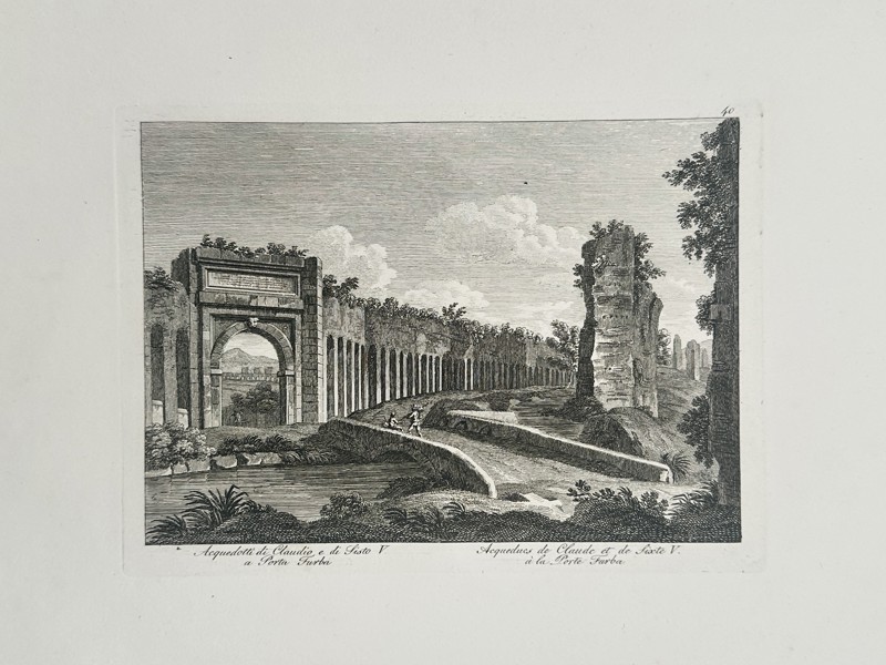 Pietro Parboni (1783–1841) – Aqueducts of Claudius and Sixtus V at Porta Furba – Rome, Italy – Etching (18th Century)
