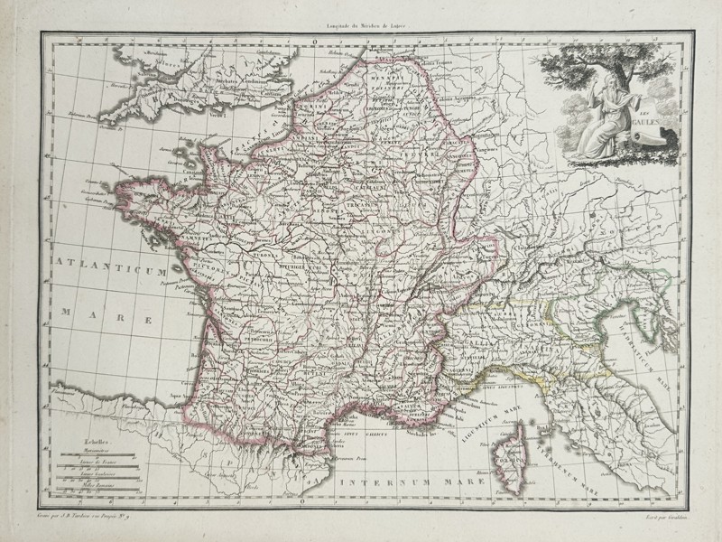 Jean-Baptiste Tardieu (1768–1837) – Map of Gaul – France – Hand-coloured engraving (1799)