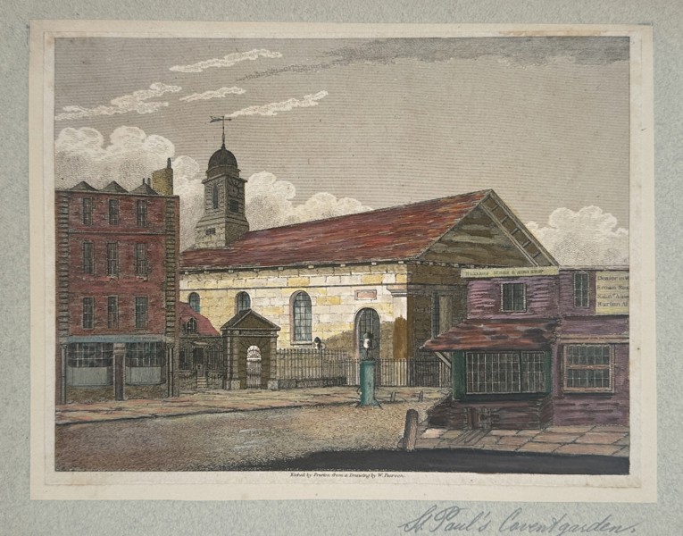 William Pearson (1772–1849) – View of St Paul’s Church, Covent Garden – Hand-coloured etching (1810)