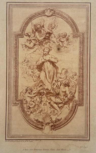 Gilles-Antoine Demarteau (1750–1802) – Assumption of the Virgin – Crayon manner engraving (18th Century)