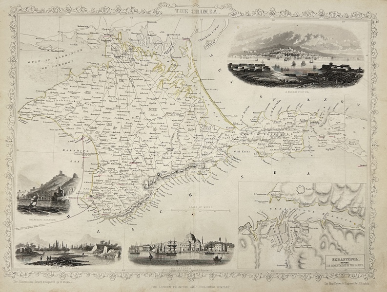 John Rapkin & H. Winkles - Map of Crimea - Ukraine - Sebastopol - Balaklava Harbor - Bank of the Alma River - Eupatoria