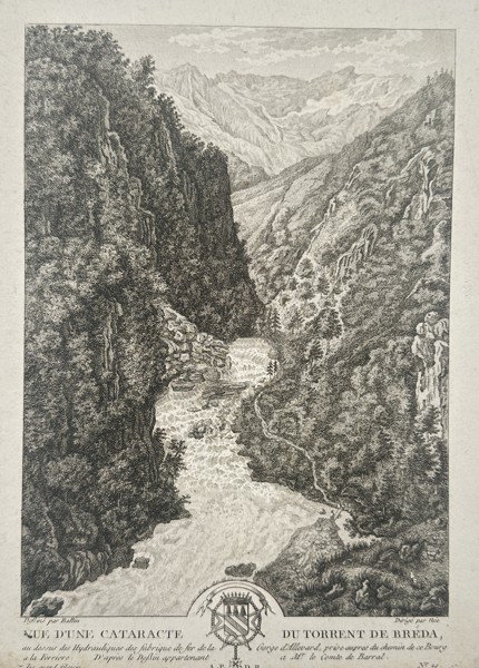 Gabriel Lory the Elder (1763–1840) – View of a Waterfall on the Torrent de Breda – Etching (18th Century)