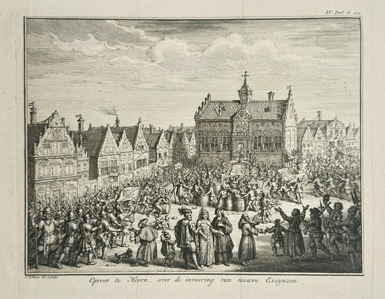 Jacob Folkema (1692–1767) – Revolt in Hoorn over New Excise Taxes – Etching (18th Century)