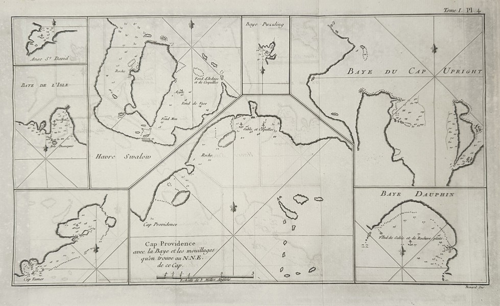 James Cook (1728–1779) – Map of Cape Providence and Surrounding Bays – Oceania – Etching (1774)