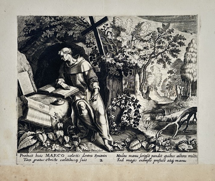 Giovanni Merlo (Active c. 1640–1660) – Saint Marcus the Hermit – Engraving (c. 1650)