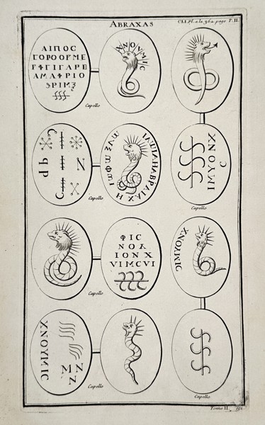 Bernard de Montfaucon (1655–1741) – Gnostic Gems and Serpent Amulets – Engraving (1719–1724)