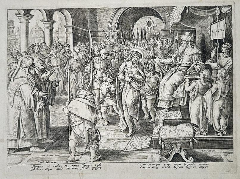 Adriaen Collaert (1560–1618) – Pilate Washing His Hands – Engraving (16th Century)