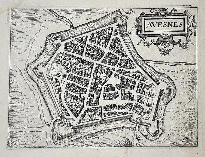 Georg Braun (1541–1622) and Franz Hogenberg (c. 1535–1590) – Map of Avesnes 