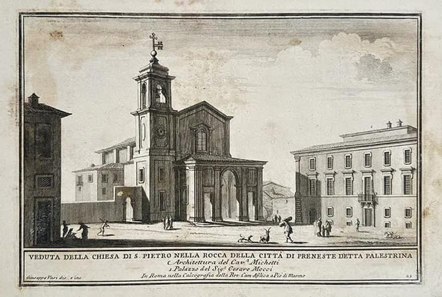 Giuseppe Vasi – View of the Church of Saint Peter in Palestrina, Map of Palestrina - Italy