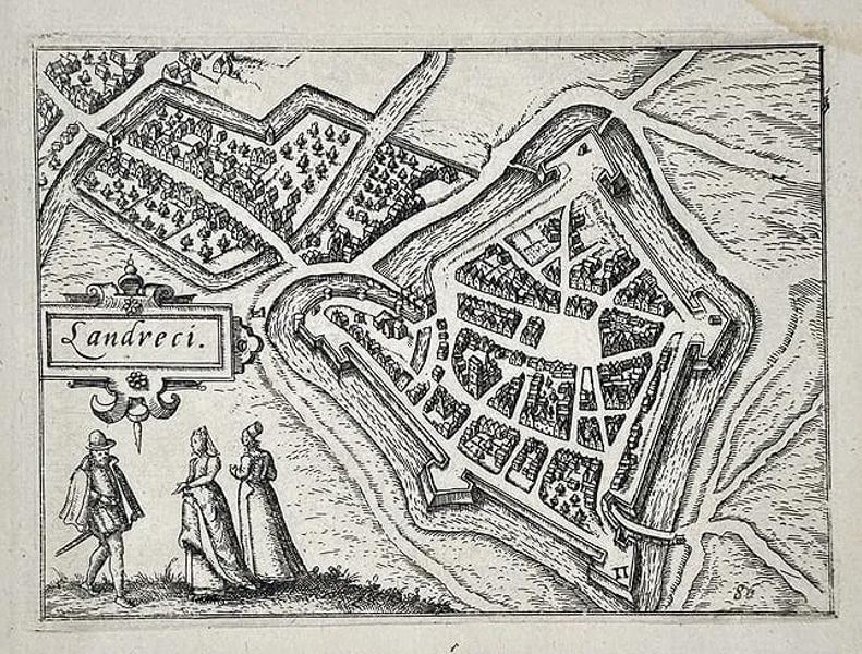 Georg Braun (1541–1622) and Franz Hogenberg (c. 1535–1590) – Map of Landrecies