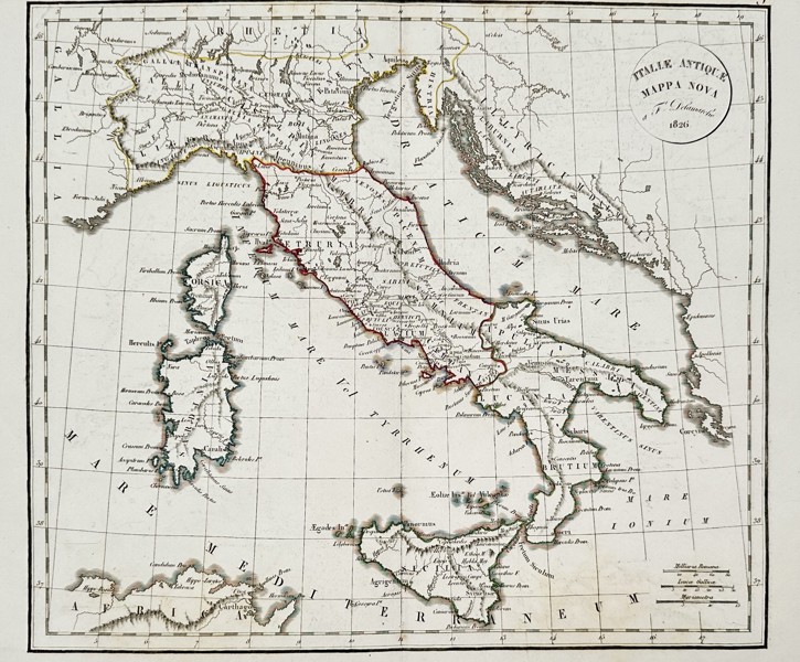 Felix Delamarche (18th-19th Century) – Map of Ancient Italy – Italy – Etching (1826)