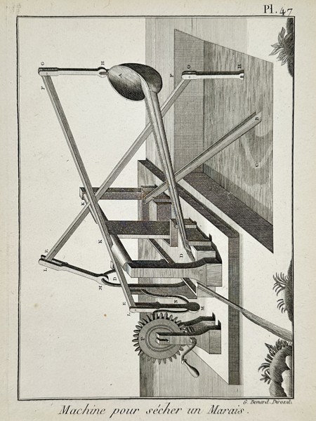 Robert Bénard (18th Century) – View of a machine for drying a marsh – Engraving (18th Century)