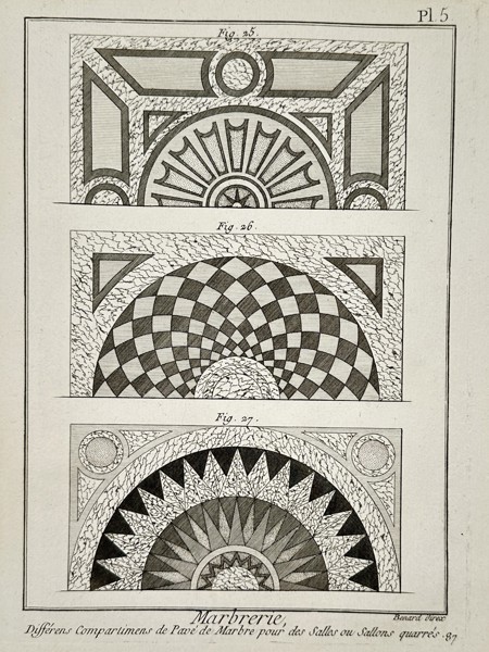 Robert Bénard (18th Century) – View of various marble tiling patterns – Engraving (18th Century)