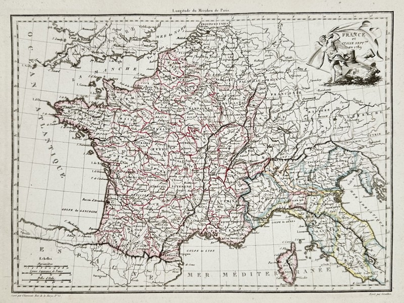 Conrad Malte-Brun (1775-1826) – Map of France and Northern Italy – France and Italy – Engraving (1820)
