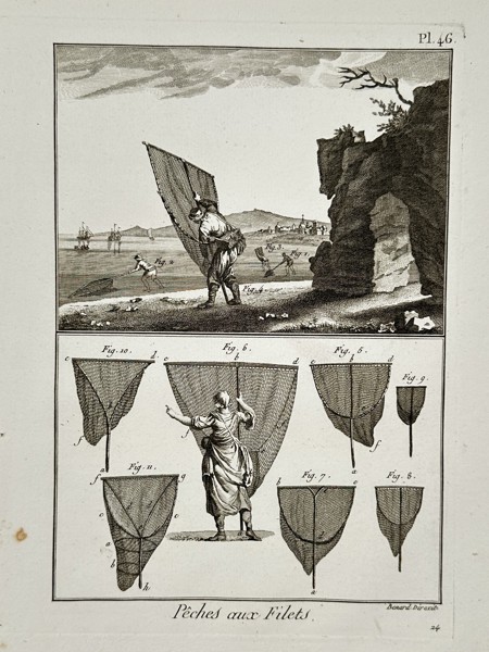 Robert Bénard (1734-1777) – View of net fishing techniques – Engraving (18th Century)