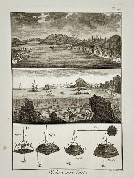 Robert Bénard (1734–1777) – View of bell-shaped fishing traps – Engraving (18th Century)