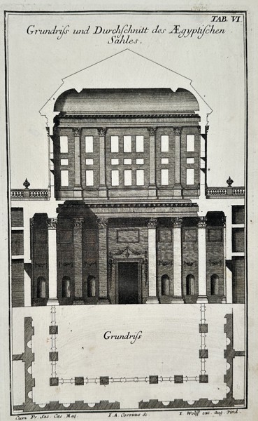 Nikolaus Goldmann (1611–1665) – Plan and section of the Egyptian hall – Engraving (1696)