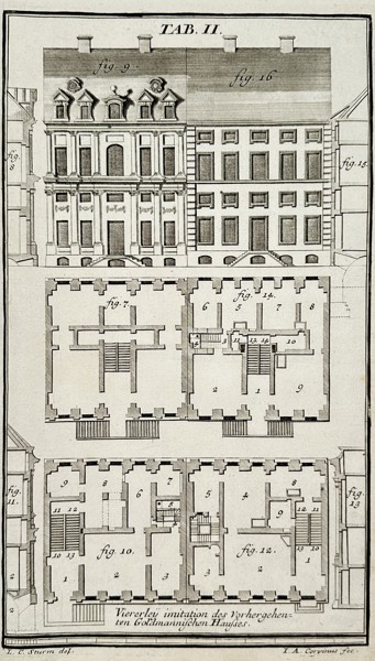 Nikolaus Goldmann (1611-1665) – Architectural designs for residential buildings – Engraving (1696)