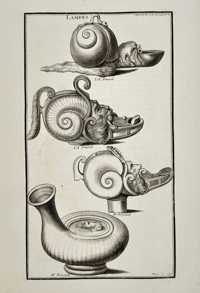 Bernard de Montfaucon (1655-1741) – View of Ancient Lamps – Engraving (1719–1724)