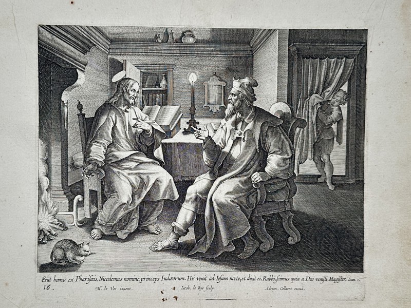 Adriaen Collaert (ca. 1560–1618) – Jesus Christ and Nicodemus – Engraving (ca. 1598)