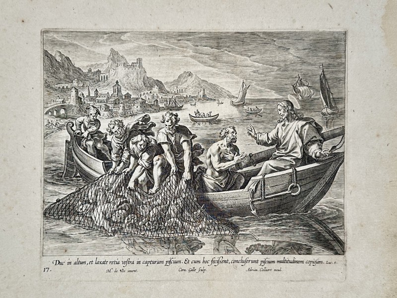 Adriaen Collaert (ca. 1560–1618) – The Miraculous Draught of Fishes – Engraving (ca. 1598)