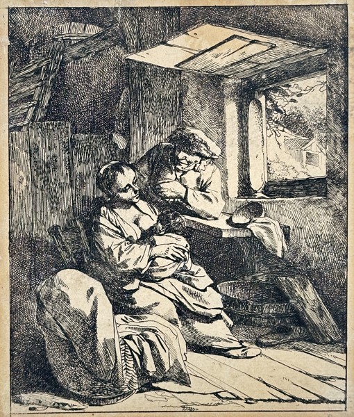Cornelis Bega (1631-1664) - Interior with a Nursing Mother - Etching (17th Century)