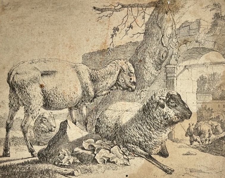 Johann Heinrich Roos (1631-1685) – Pastoral Scene with Sheep – Etching (17th Century)