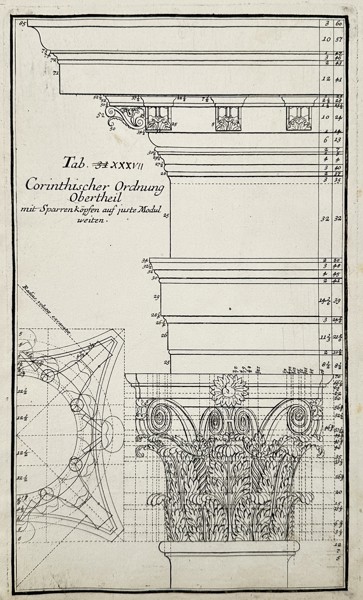 Leonhard Christoph Sturm (1669–1719) – Architectural Study of the Corinthian Order Entablature and Capital – Engraving (c. 1714–1721)