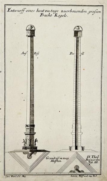 Leonhard Christoph Sturm (1669–1719) – Architectural Design for a Large Monumental Obelisk – Engraving (c. 1714–1721)