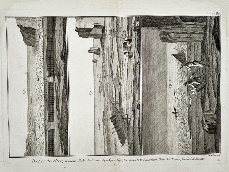 Robert Benard (1734–1777) – Marine Fishing: Traps and Coastal Bird Hunting – Engraving (c. 1770–1780)