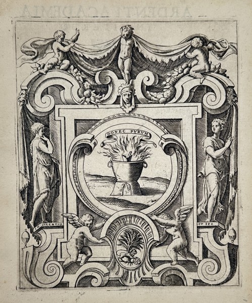 Girolamo Ruscelli (1500–1566) – Emblem of the Ardent Academy – Engraving (1566)