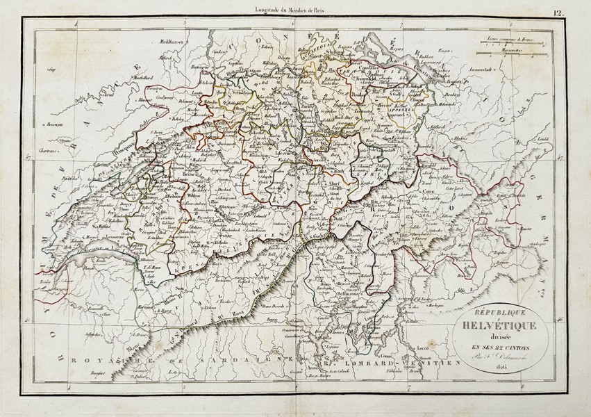 Felix Delamarche (active 1820–1850) – Map of the Helvetic Republic – Switzerland – Hand-coloured engraving (1826)