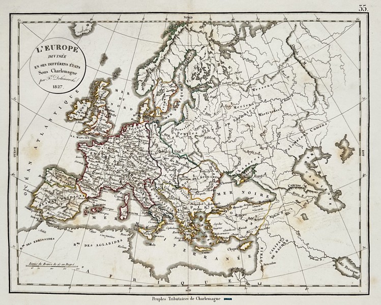 Felix Delamarche (active 1820–1850) – Map of Europe Divided into its Different States Under Charlemagne – Europe – Hand-coloured engraving (1827)