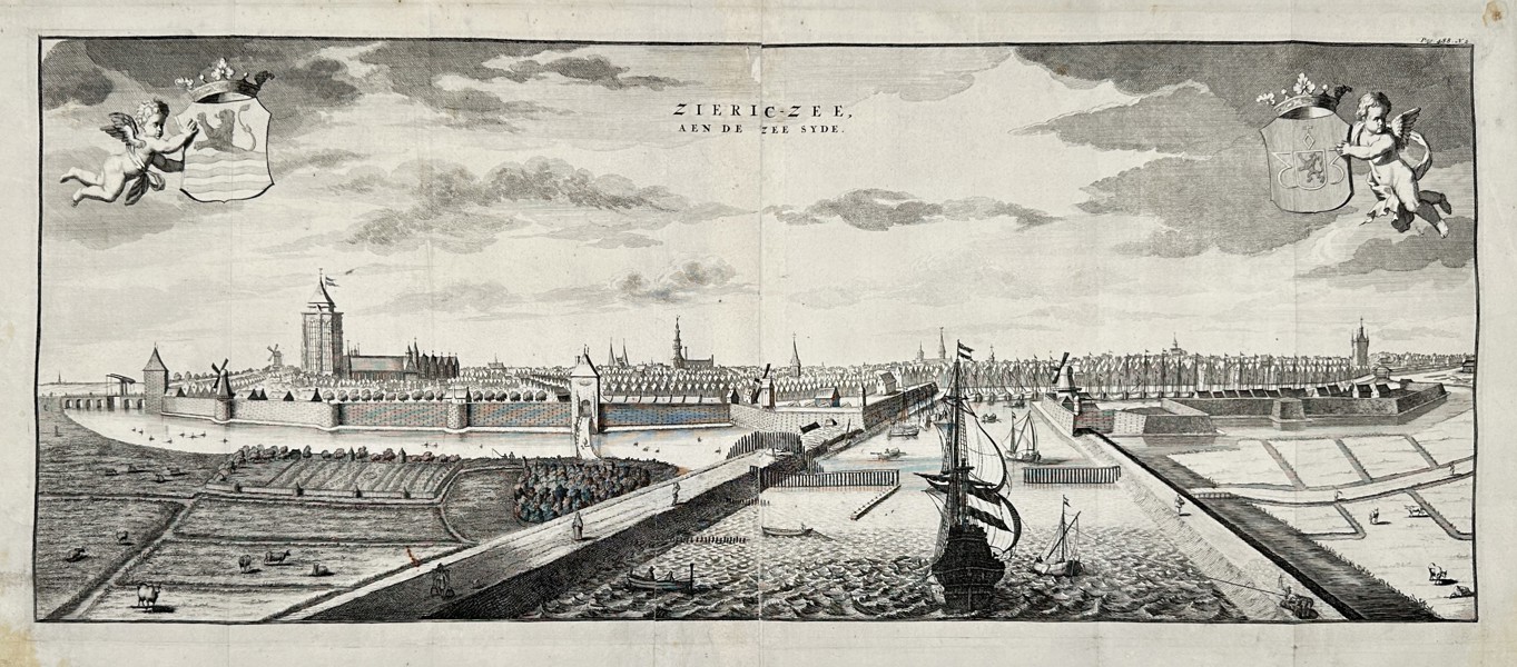 Mattheus Smallegange (1624–1710) – Panoramic View of Zierikzee from the Sea Side (Zeeland) – Hand-coloured engraving (1696)