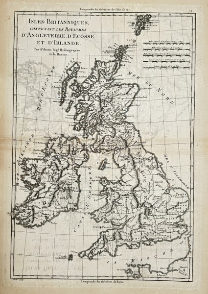 Rigobert Bonne (1727–1794) – Map of the British Isles – United Kingdom – Engraving (1780)