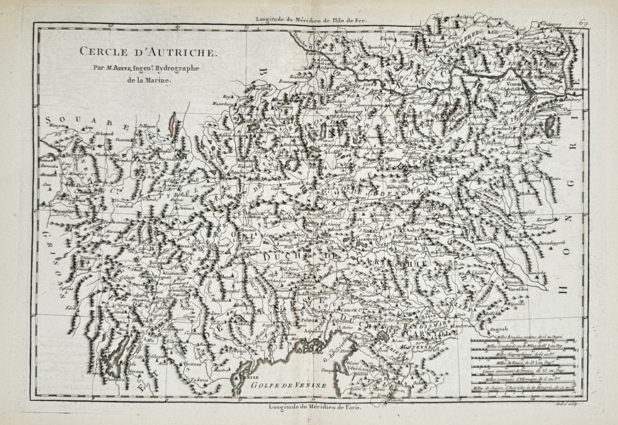 Rigobert Bonne (1727–1794) – Map of the Circle of Austria – Austria – Engraving (1780)