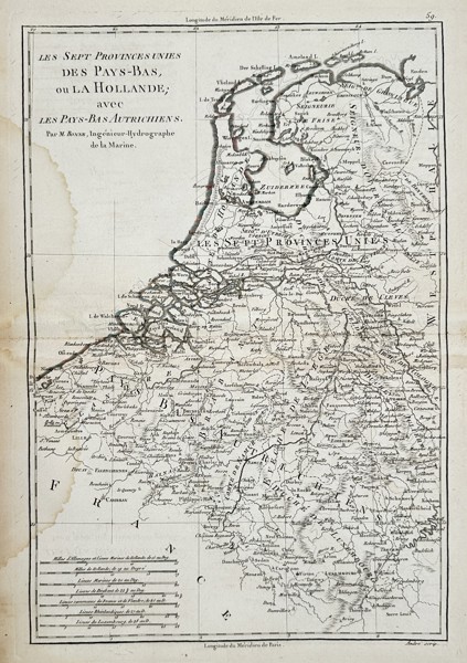Rigobert Bonne (1727–1794) – Map of the Seven United Provinces of the Netherlands or Holland – Netherlands – Engraving (1780)